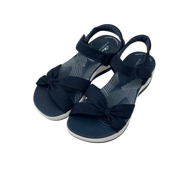 Clarks Cloudsteppers Women Navy Bow Sandals Size 7 Cushioned Lightweight Comfort - Picture 10 of 14